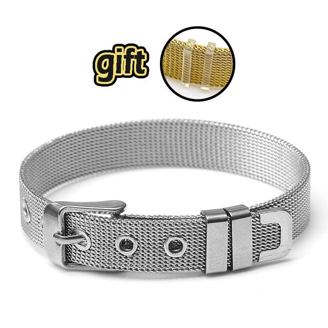 Buipoey Stainless Steel Bracelet Base Chain Charm Jewelry Bracelet For Women Men Watch Belt Charm 10mm Mesh Belt Bracelet Gift