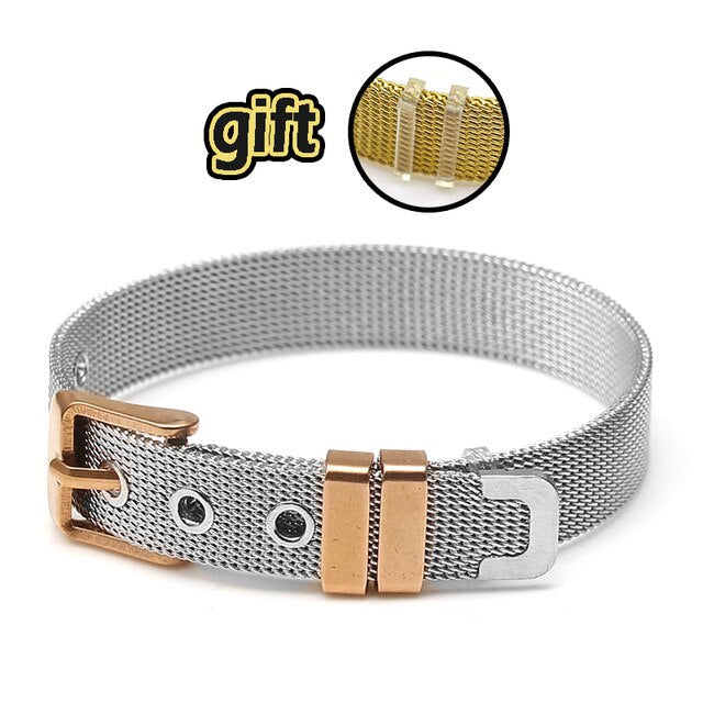 Buipoey Stainless Steel Bracelet Base Chain Charm Jewelry Bracelet For Women Men Watch Belt Charm 10mm Mesh Belt Bracelet Gift