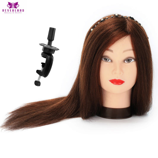 Neverland Dispatch 100% Real Hair Training Head Mannequin Head for Hairdresser Hairdressing Training Head + Clamp Holder
