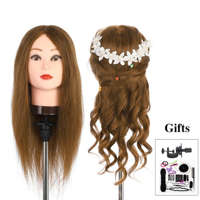 Neverland Dispatch 100% Real Hair Training Head Mannequin Head for Hairdresser Hairdressing Training Head + Clamp Holder