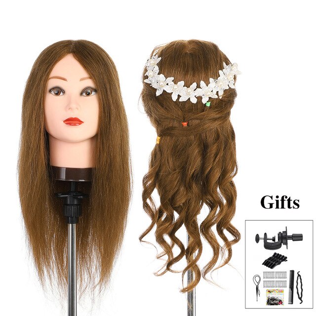 Neverland Dispatch 100% Real Hair Training Head Mannequin Head for Hairdresser Hairdressing Training Head + Clamp Holder