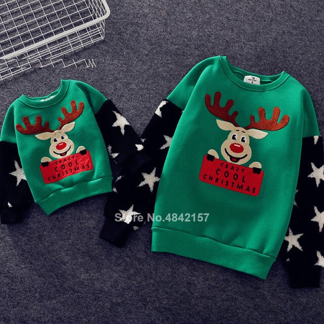 2021 Christmas Family Matching Clothes Winter Cotton Warm Thick Elf Deer Print Sweaters Xmas New Year Family Look Outfits