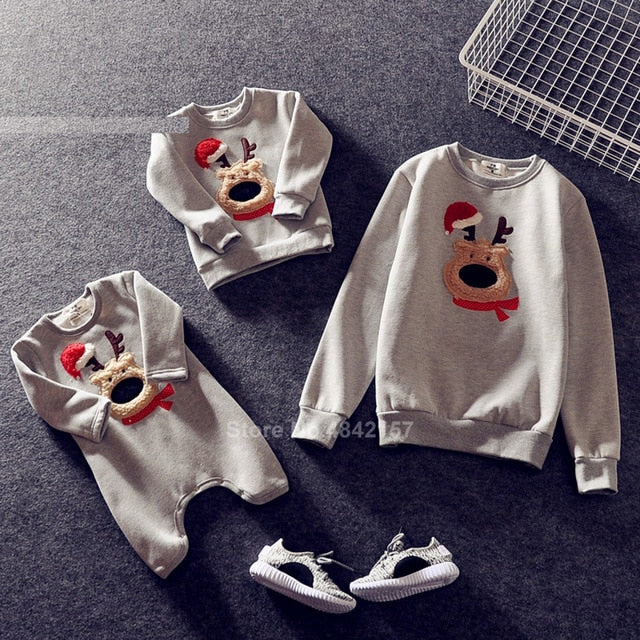 2021 Christmas Family Matching Clothes Winter Cotton Warm Thick Elf Deer Print Sweaters Xmas New Year Family Look Outfits
