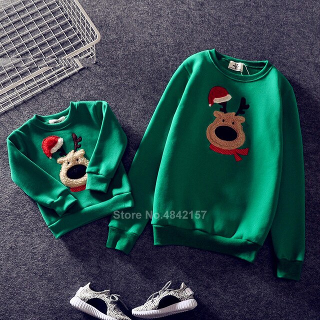 2021 Christmas Family Matching Clothes Winter Cotton Warm Thick Elf Deer Print Sweaters Xmas New Year Family Look Outfits