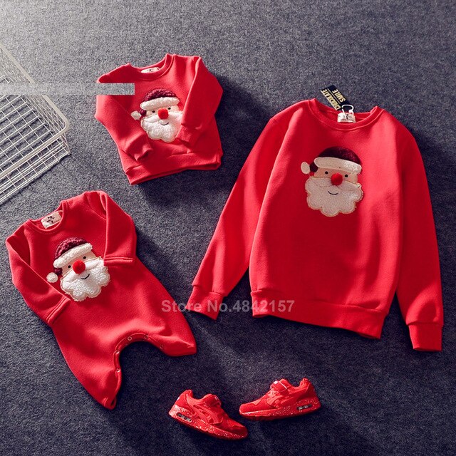2021 Christmas Family Matching Clothes Winter Cotton Warm Thick Elf Deer Print Sweaters Xmas New Year Family Look Outfits