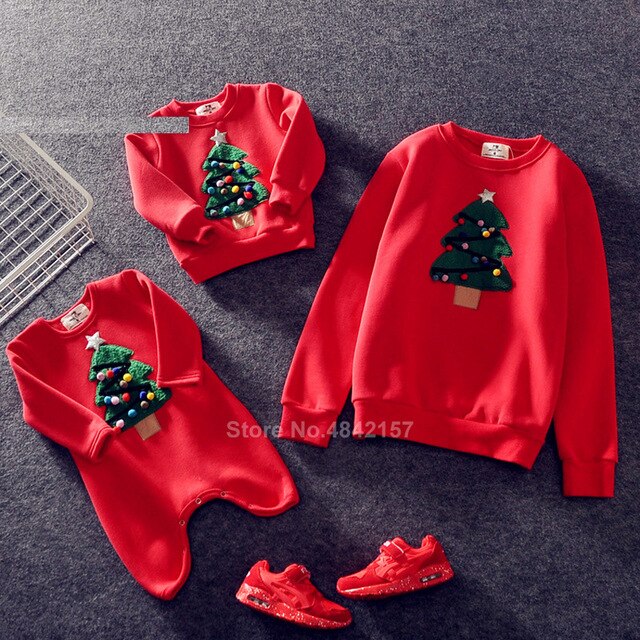 2021 Christmas Family Matching Clothes Winter Cotton Warm Thick Elf Deer Print Sweaters Xmas New Year Family Look Outfits