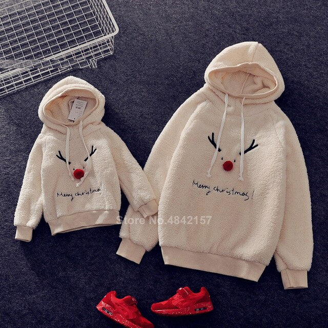 2021 Christmas Family Matching Clothes Winter Cotton Warm Thick Elf Deer Print Sweaters Xmas New Year Family Look Outfits
