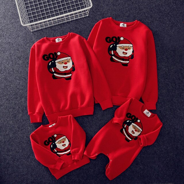 2021 Christmas Family Matching Clothes Winter Cotton Warm Thick Elf Deer Print Sweaters Xmas New Year Family Look Outfits