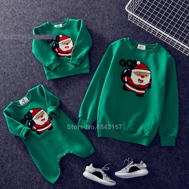 2021 Christmas Family Matching Clothes Winter Cotton Warm Thick Elf Deer Print Sweaters Xmas New Year Family Look Outfits