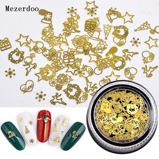 1 Box Ultra-thin Punk Style Studs 3D Nail Art Decorations Time Wheel Christmas Tree DIY Nail Suplies Gold Steam Machine Gear