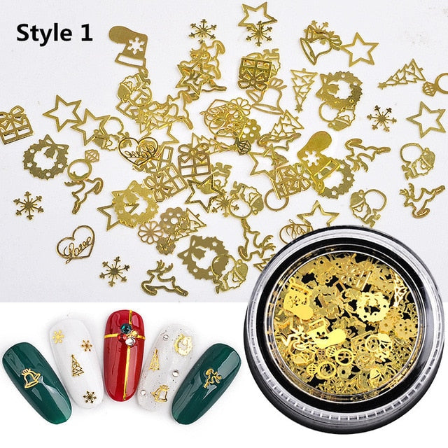 1 Box Ultra-thin Punk Style Studs 3D Nail Art Decorations Time Wheel Christmas Tree DIY Nail Suplies Gold Steam Machine Gear