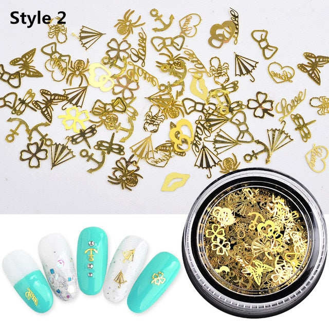 1 Box Ultra-thin Punk Style Studs 3D Nail Art Decorations Time Wheel Christmas Tree DIY Nail Suplies Gold Steam Machine Gear