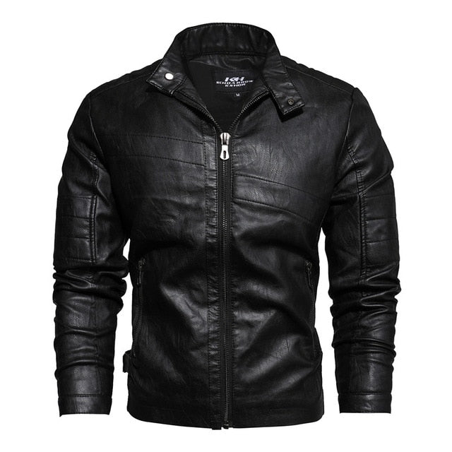 The New 2020 Winter Men's Motorcycle Leather Jacket with a Brown Leather Coat Lined with Velvet