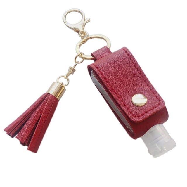 30ml Portable Empty Hand Sanitize Bottle with Tassels Leather Keychain Holder Q0KD