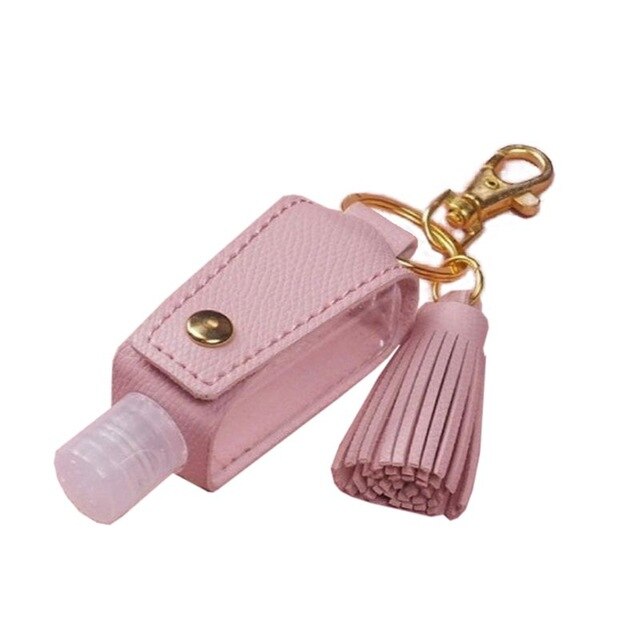 30ml Portable Empty Hand Sanitize Bottle with Tassels Leather Keychain Holder Q0KD