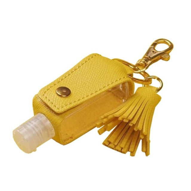 30ml Portable Empty Hand Sanitize Bottle with Tassels Leather Keychain Holder Q0KD