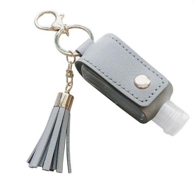 30ml Portable Empty Hand Sanitize Bottle with Tassels Leather Keychain Holder Q0KD