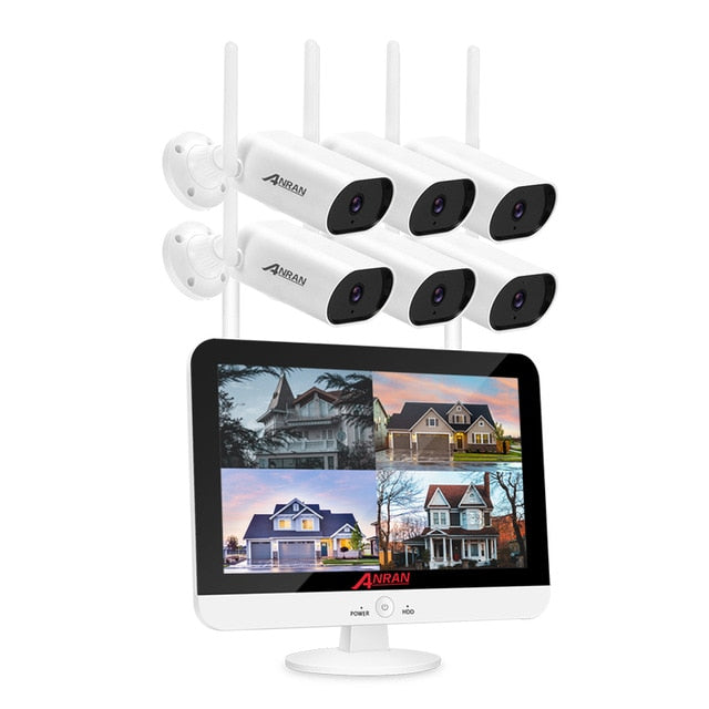ANRAN 3MP Security Surveillance Camera Kit 13-inch Wireless Monitor NVR System Wifi Audio CCTV Camera Kit Outdoor Camera System