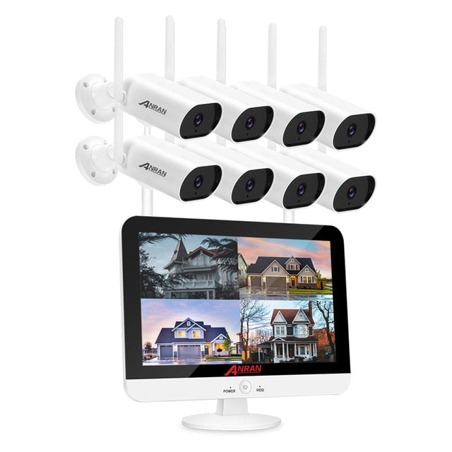 ANRAN 3MP Security Surveillance Camera Kit 13-inch Wireless Monitor NVR System Wifi Audio CCTV Camera Kit Outdoor Camera System