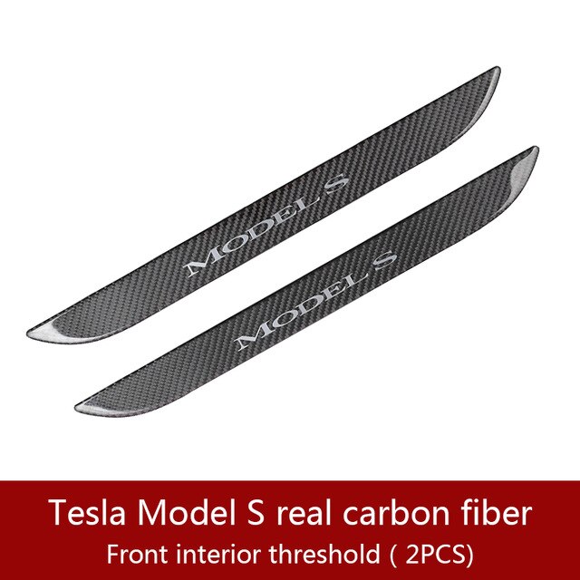 2pcs Real carbon fiber Car Door Sill Scuff Plate for Tesla MODEL S frond and rear door welcome pedal protection strip decoration
