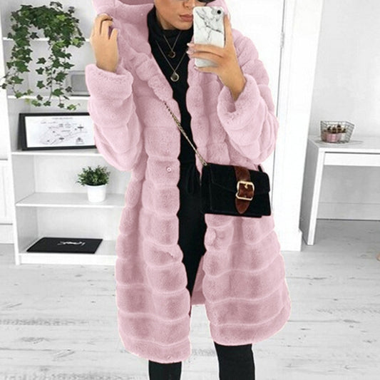 2020 Winter Thicken Warm long faux fur coat Hooded Hairy Warm  Fluffy Ladies Jackets Outwear Plus Size for women