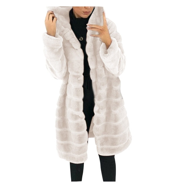2020 Winter Thicken Warm long faux fur coat Hooded Hairy Warm Fluffy Ladies Jackets Outwear Plus Size for women