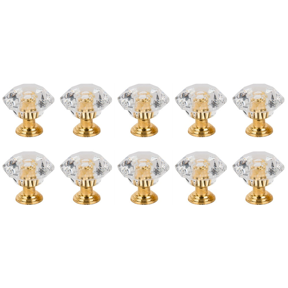 10pcs/set Drawer Furniture Knob Pull Handle Use for Knob Cupboard Cabinet Drawer Fittings Gold Diamond Crystal Shape Acrylic