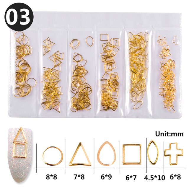 1 Pack Mixed 3D DIY Hollow Metal Frame Nail Art Decorations Gold Rivet Manicure Accessories Summer Shell Slider Nail Studs