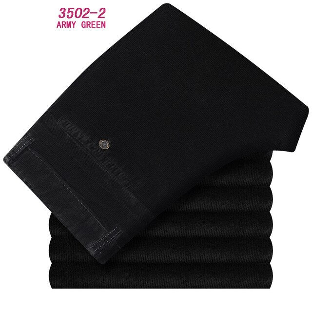 Autumn and winter Pants Men Black Khaki Corduroy Business Casual Pants loose elastic Straight pants thick trousers Male