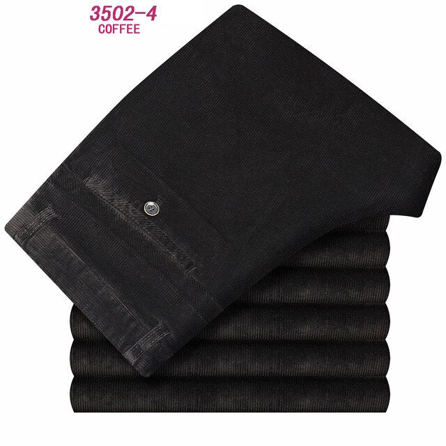 Autumn and winter Pants Men Black Khaki Corduroy Business Casual Pants loose elastic Straight pants thick trousers Male