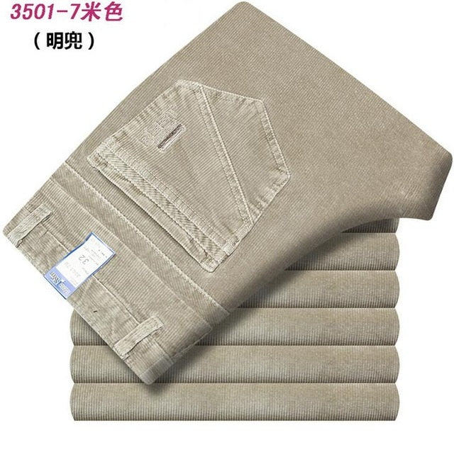 Autumn and winter Pants Men Black Khaki Corduroy Business Casual Pants loose elastic Straight pants thick trousers Male