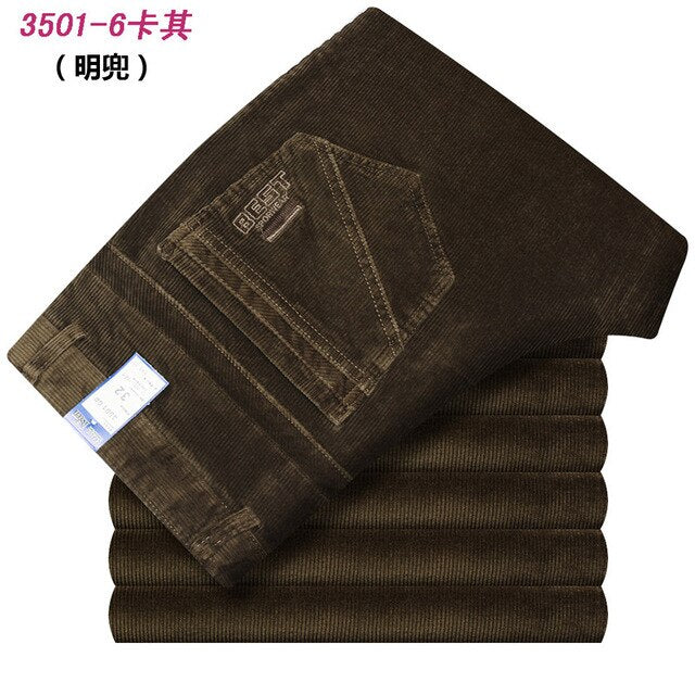 Autumn and winter Pants Men Black Khaki Corduroy Business Casual Pants loose elastic Straight pants thick trousers Male