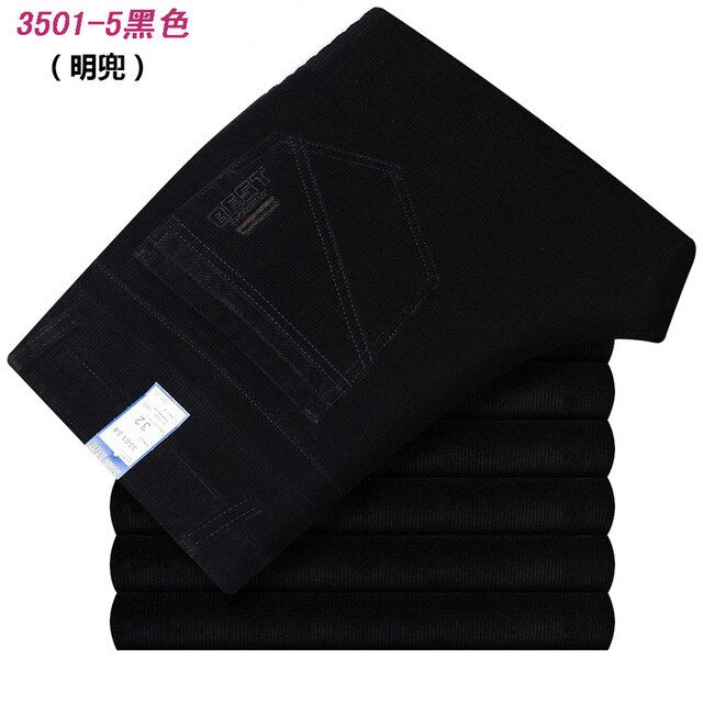 Autumn and winter Pants Men Black Khaki Corduroy Business Casual Pants loose elastic Straight pants thick trousers Male