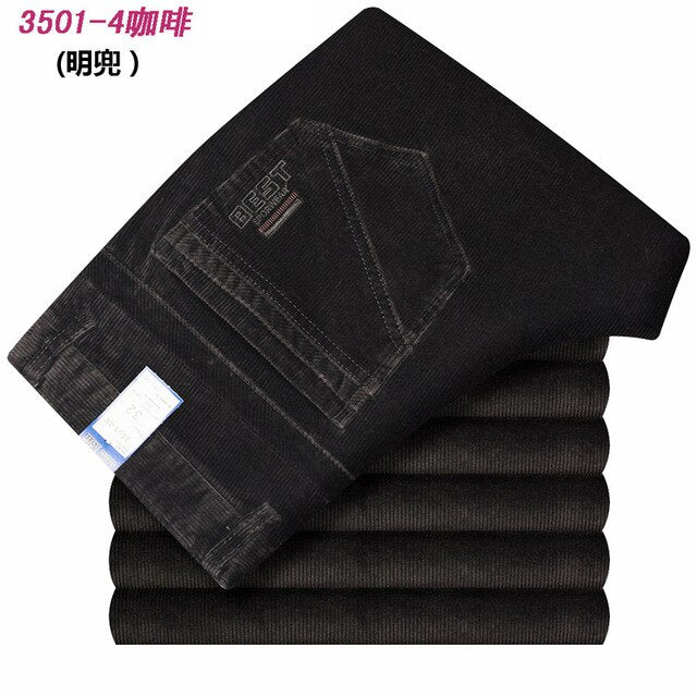 Autumn and winter Pants Men Black Khaki Corduroy Business Casual Pants loose elastic Straight pants thick trousers Male