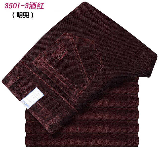 Autumn and winter Pants Men Black Khaki Corduroy Business Casual Pants loose elastic Straight pants thick trousers Male