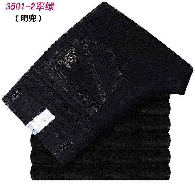 Autumn and winter Pants Men Black Khaki Corduroy Business Casual Pants loose elastic Straight pants thick trousers Male