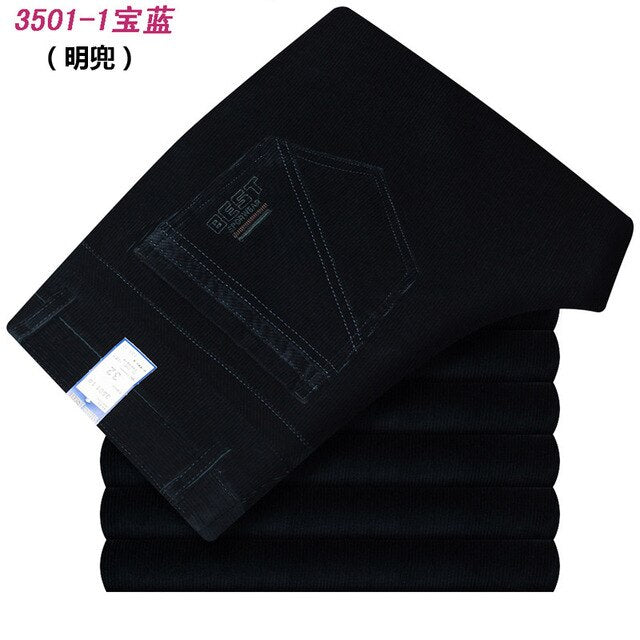 Autumn and winter Pants Men Black Khaki Corduroy Business Casual Pants loose elastic Straight pants thick trousers Male
