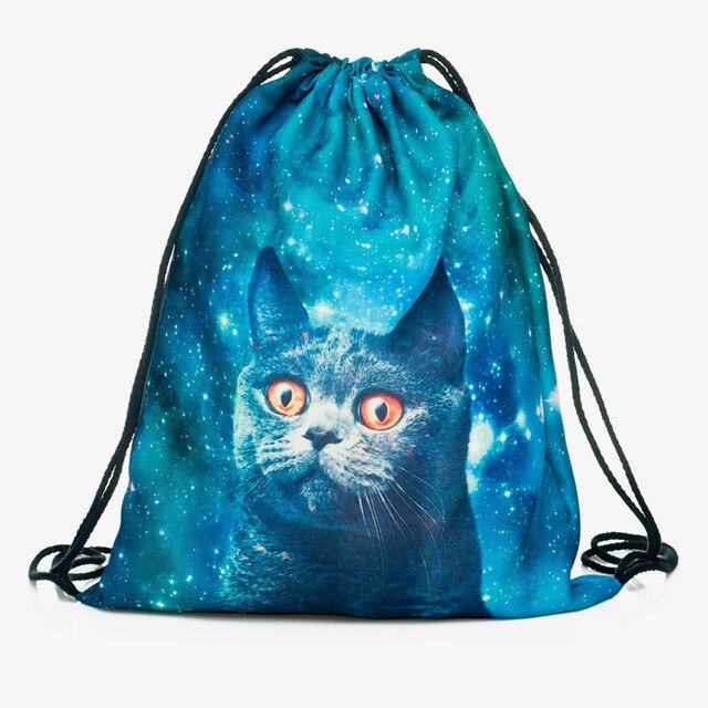 BalleenShiny Oxford 3D Digital Cats Dogs Drawstring Storage Bags Laundry Shoe Makeup Organizer Fashion Knapsack Travel Pouch