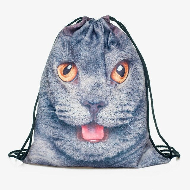 BalleenShiny Oxford 3D Digital Cats Dogs Drawstring Storage Bags Laundry Shoe Makeup Organizer Fashion Knapsack Travel Pouch