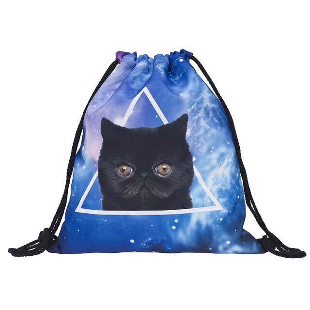 BalleenShiny Oxford 3D Digital Cats Dogs Drawstring Storage Bags Laundry Shoe Makeup Organizer Fashion Knapsack Travel Pouch
