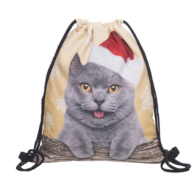 BalleenShiny Oxford 3D Digital Cats Dogs Drawstring Storage Bags Laundry Shoe Makeup Organizer Fashion Knapsack Travel Pouch