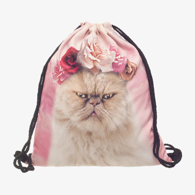 BalleenShiny Oxford 3D Digital Cats Dogs Drawstring Storage Bags Laundry Shoe Makeup Organizer Fashion Knapsack Travel Pouch