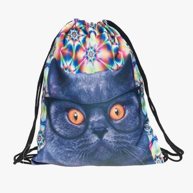 BalleenShiny Oxford 3D Digital Cats Dogs Drawstring Storage Bags Laundry Shoe Makeup Organizer Fashion Knapsack Travel Pouch