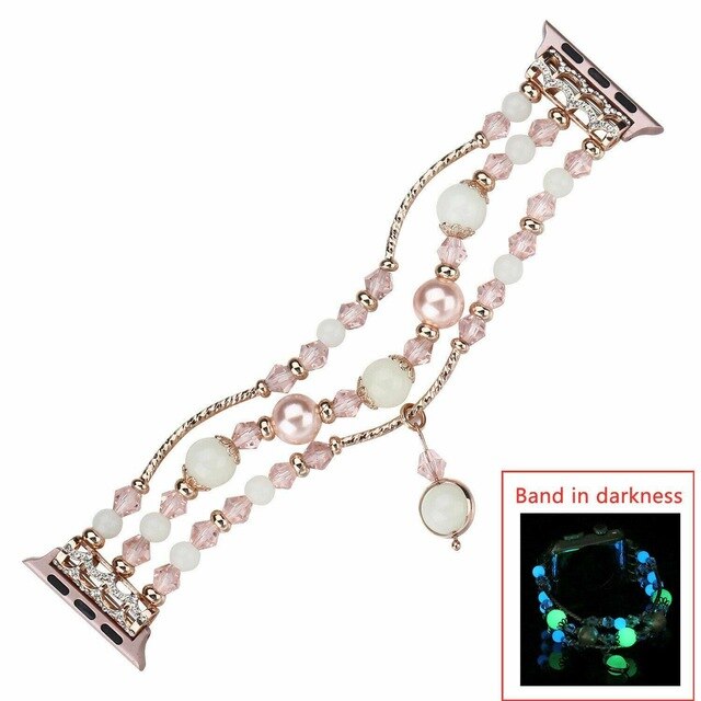 Women Jewelry Strap for Apple Watch Series 1 2 3 4 Agate Gemstone Luminous Wrist Band for iWatch 38mm 42mm 40mm 44mm Bracelet