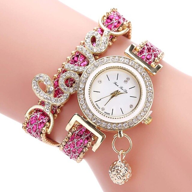 Newly Fashion Women Multi-layer Bracelet Quartz Watch Alloy Crystal Love Letter Band Wristwatch Jewelry Gifts