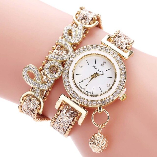 Newly Fashion Women Multi-layer Bracelet Quartz Watch Alloy Crystal Love Letter Band Wristwatch Jewelry Gifts
