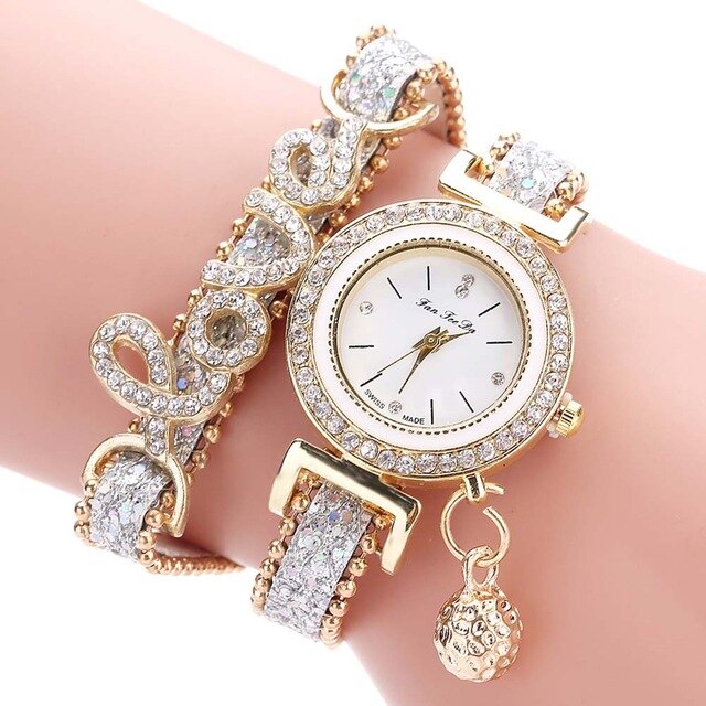 Newly Fashion Women Multi-layer Bracelet Quartz Watch Alloy Crystal Love Letter Band Wristwatch Jewelry Gifts