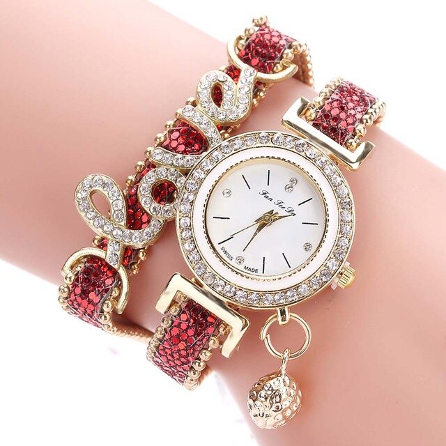 Newly Fashion Women Multi-layer Bracelet Quartz Watch Alloy Crystal Love Letter Band Wristwatch Jewelry Gifts