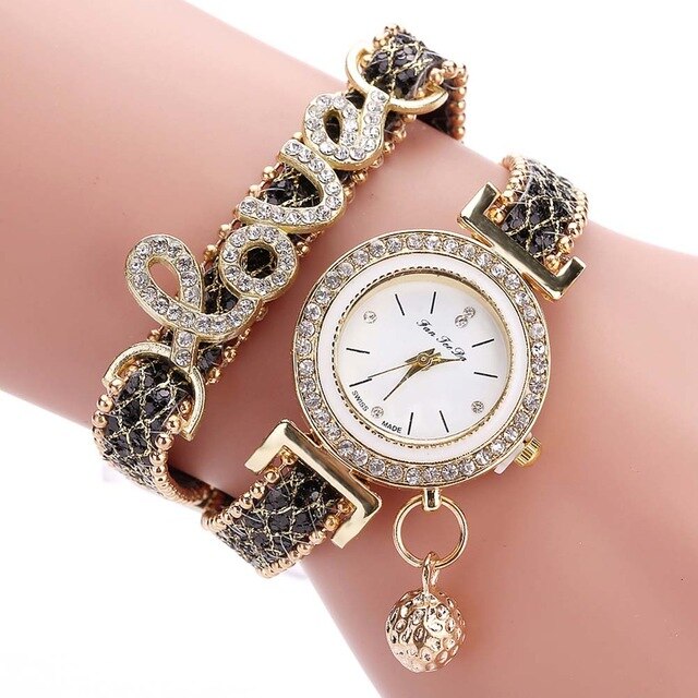Newly Fashion Women Multi-layer Bracelet Quartz Watch Alloy Crystal Love Letter Band Wristwatch Jewelry Gifts