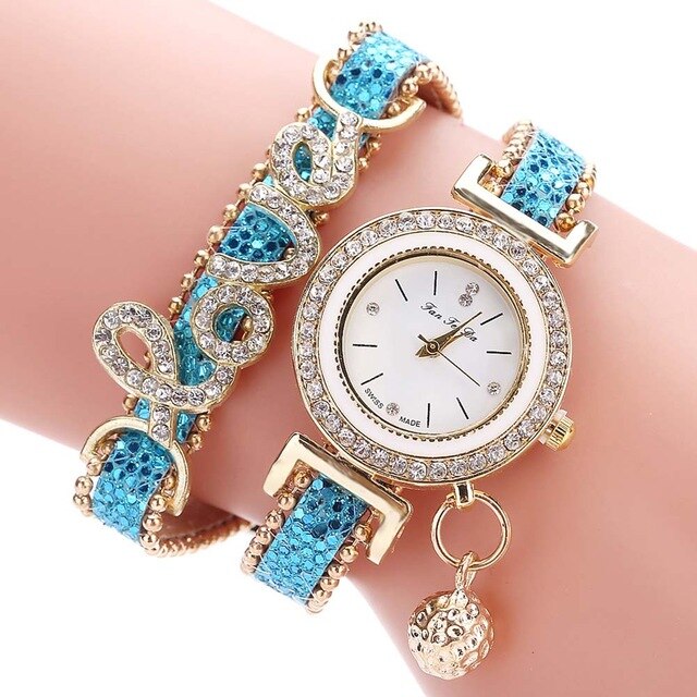 Newly Fashion Women Multi-layer Bracelet Quartz Watch Alloy Crystal Love Letter Band Wristwatch Jewelry Gifts